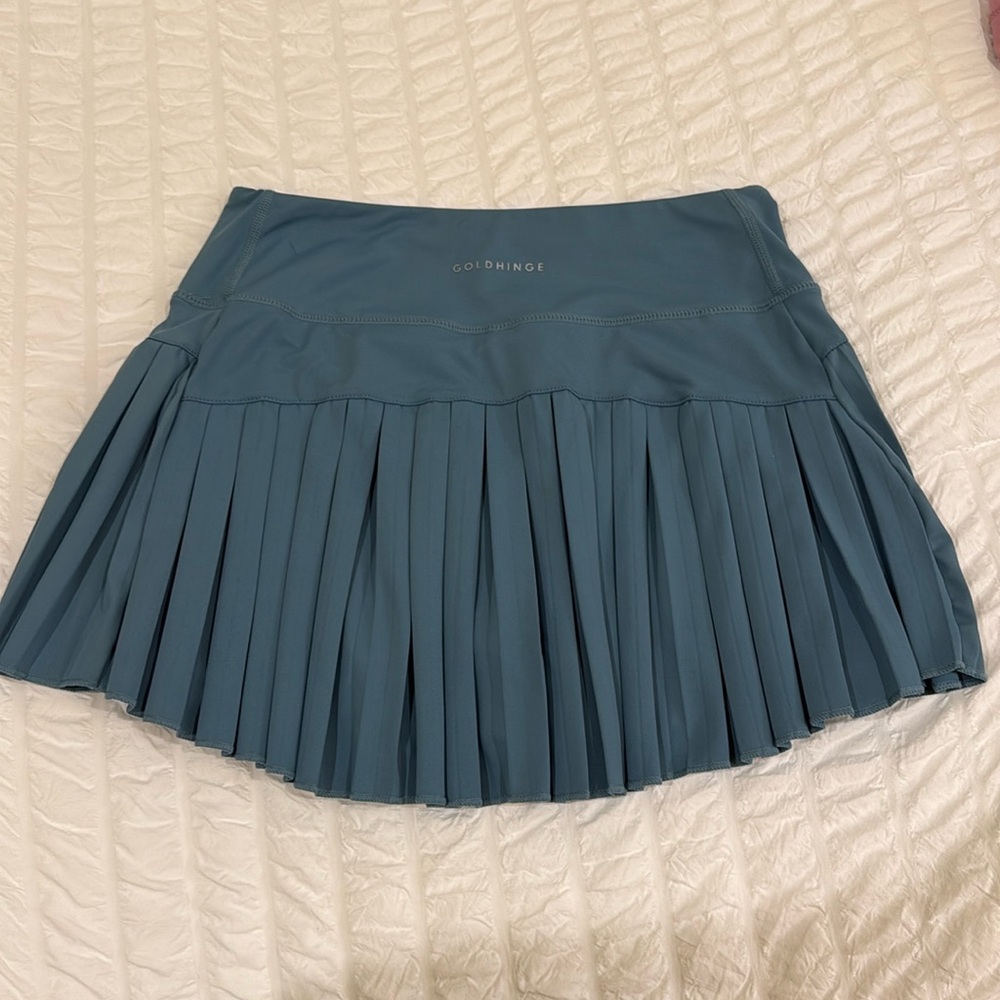 Gold Hinge Blue Mini Pleated Skirt